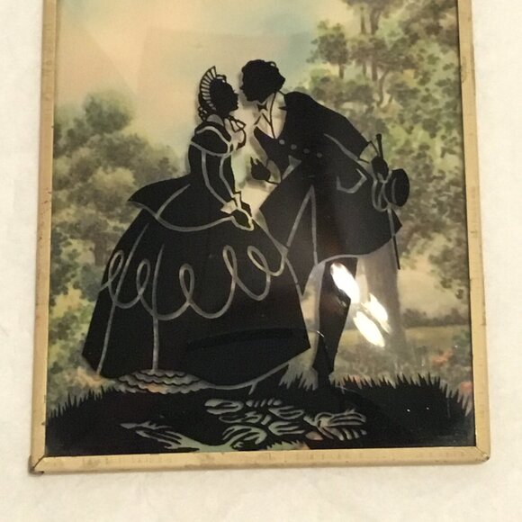 Set of vintage Convex Glass Reverse painted Silhouette Pictures Victorian scenes - Picture 11 of 16